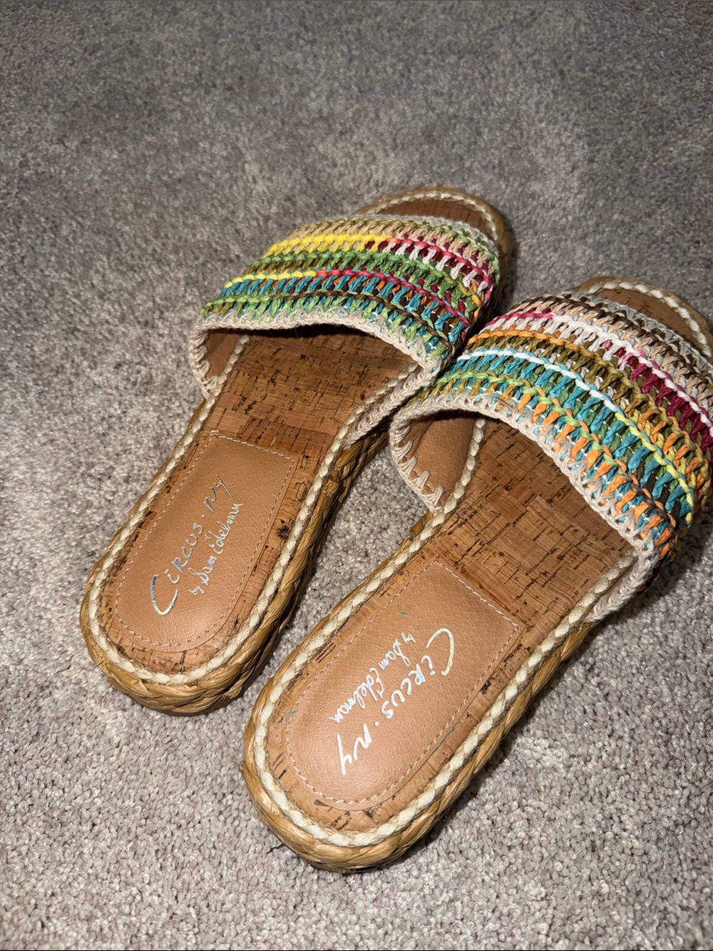 Circus by Sam Edelman Multicolor Woven Slide Mules with Cork-Look Insole